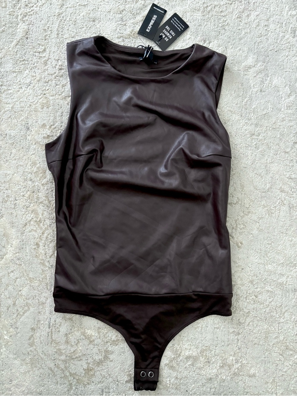NWT❗️Express Dark Brown Faux Leather Sleeveless Bodysuit